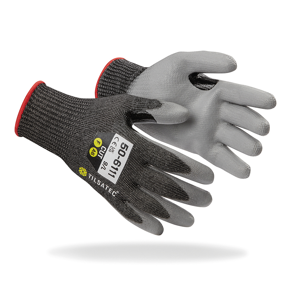 Tilsatec Cut Level F Safety Gloves Reinforced Thumb PU Palm Work Gloves