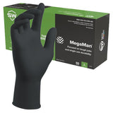 SW Megaman Nitrile Disposable Gloves N66088 Extended Cuff Black Work Gloves x 50