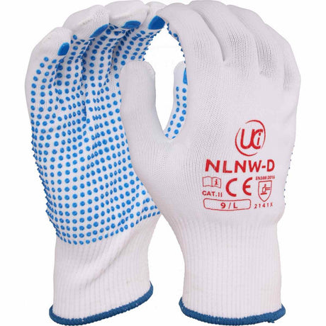 UCi Low Lint PVC Dotted Nylon Gloves White Precision Work Gloves