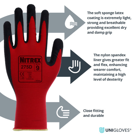 Nitrex 275D Work Gloves Latex Foam Palm Handling Gloves