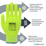 Nitrex 370W Thermal Waterproof Gloves Hi Viz Yellow Foam Nitrile