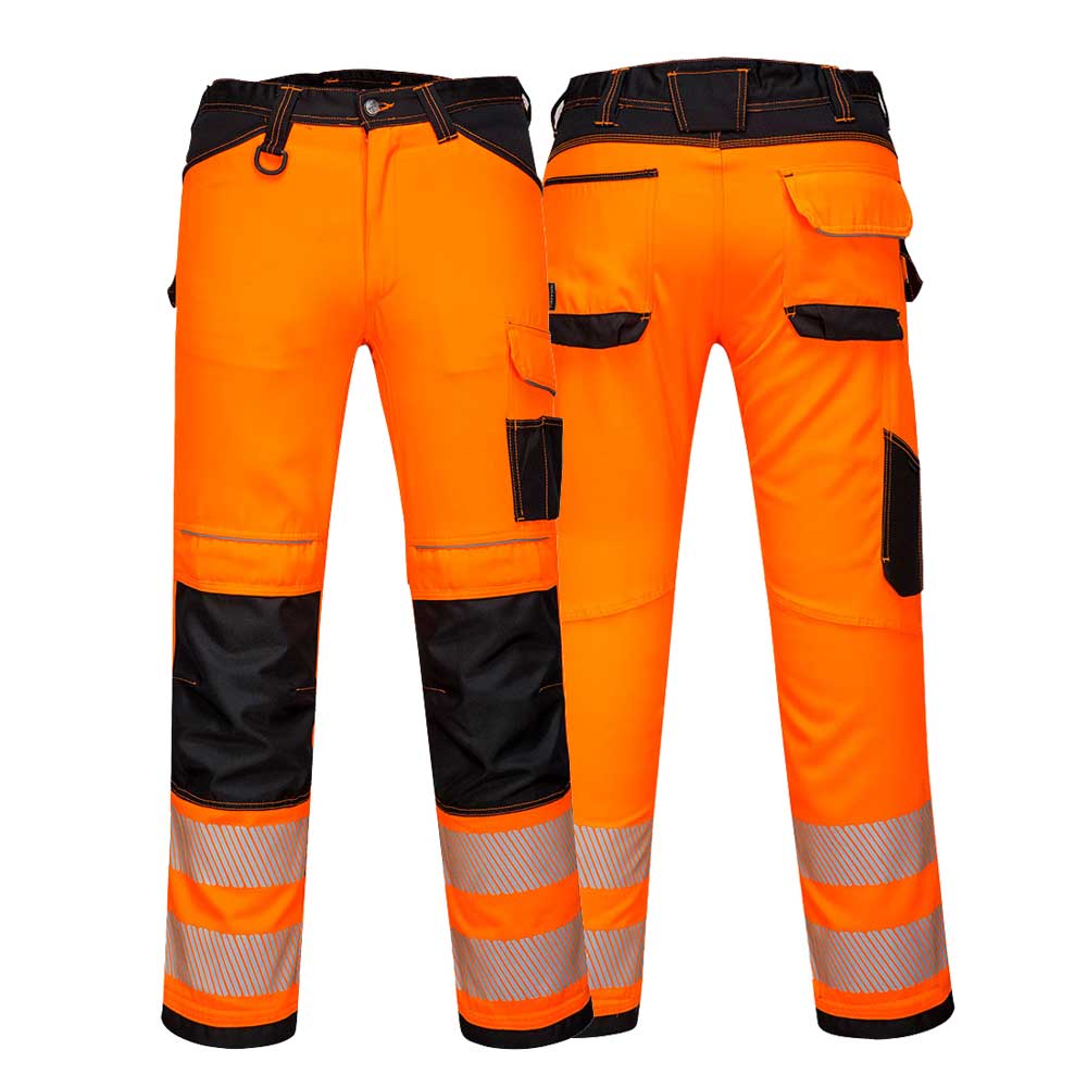 Portwest PW340 Hi Vis Work Trousers Orange Knee Pad Pockets