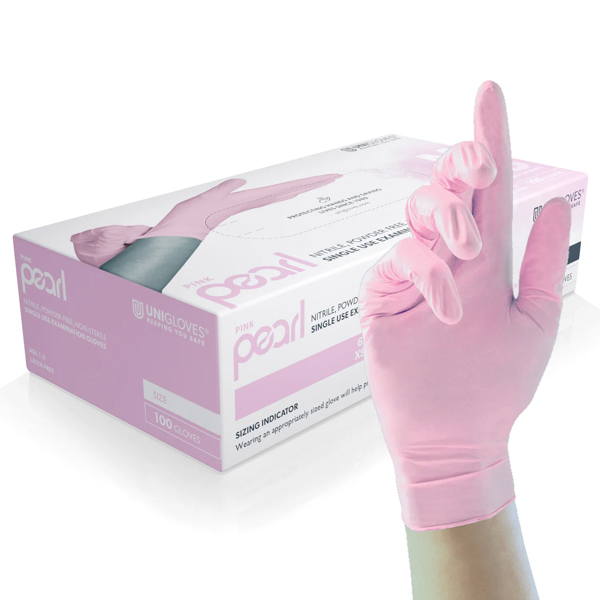 Pink pearl, medical grade, medium weight nitrile examination gloves