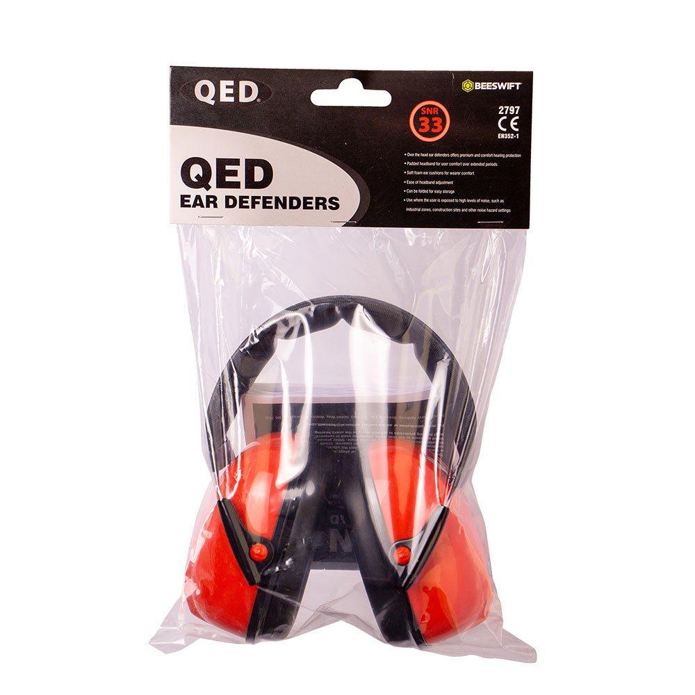 QED Ear Defenders SNR 33dB Red Foldable Hearing Protection