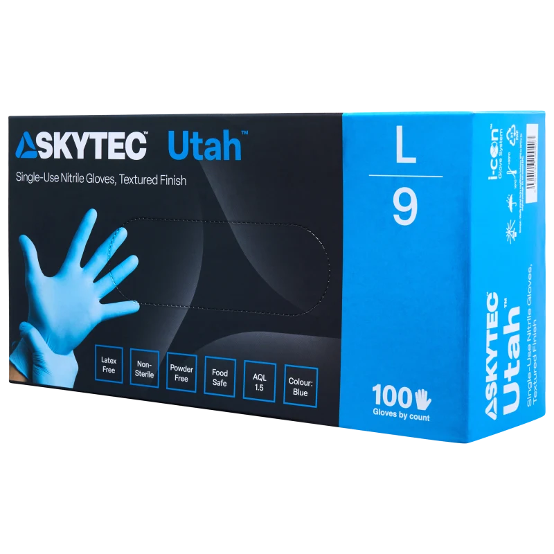 Skytec Utah Blue Nitrile Disposable Gloves Chemical Resistant Food Safe