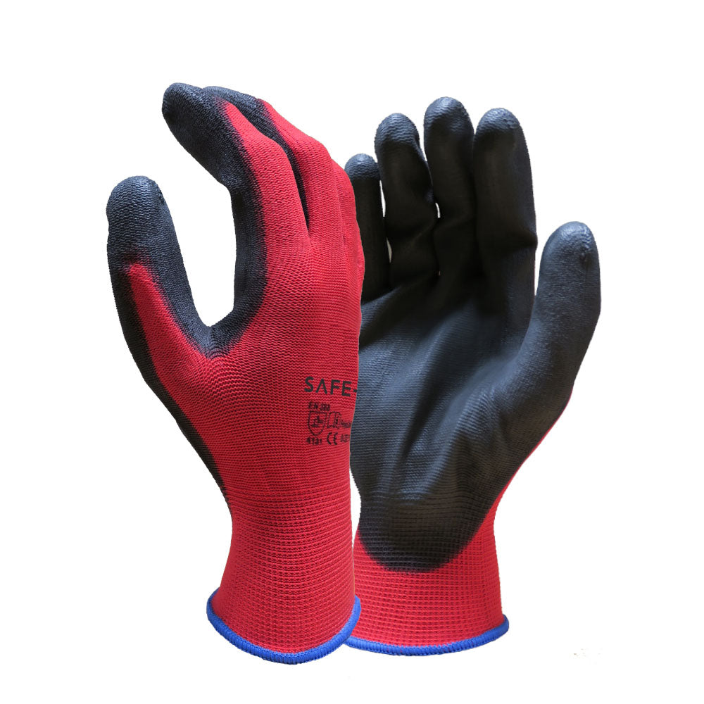 Safe T Red Grip Gloves 13 Gauge PU Palm Traffic Light System