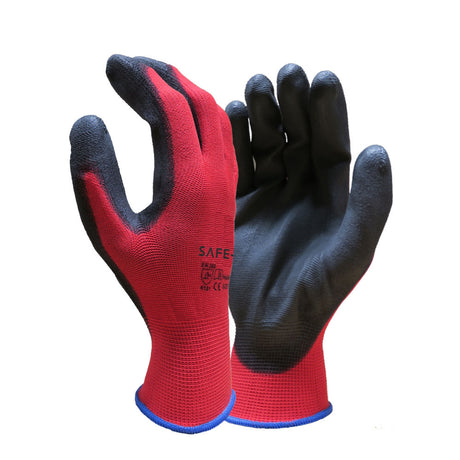 Safe T Red Grip Gloves 13 Gauge PU Palm Traffic Light System
