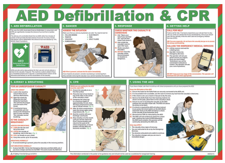 AED Defibrillator / CPR Guide 59 x 42cm Laminated Safety Poster