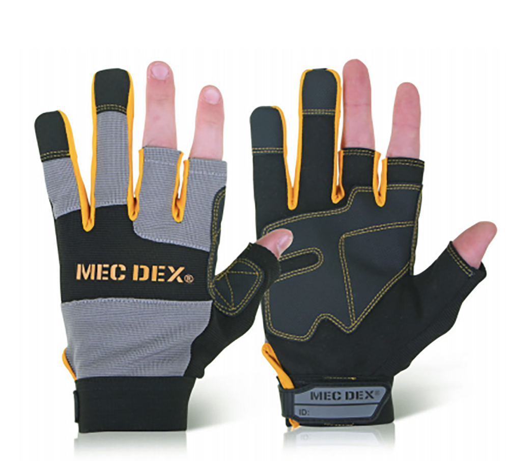 MecDex Work Passion Tool Mechanics Gloves 3-Cut Fingerless Design