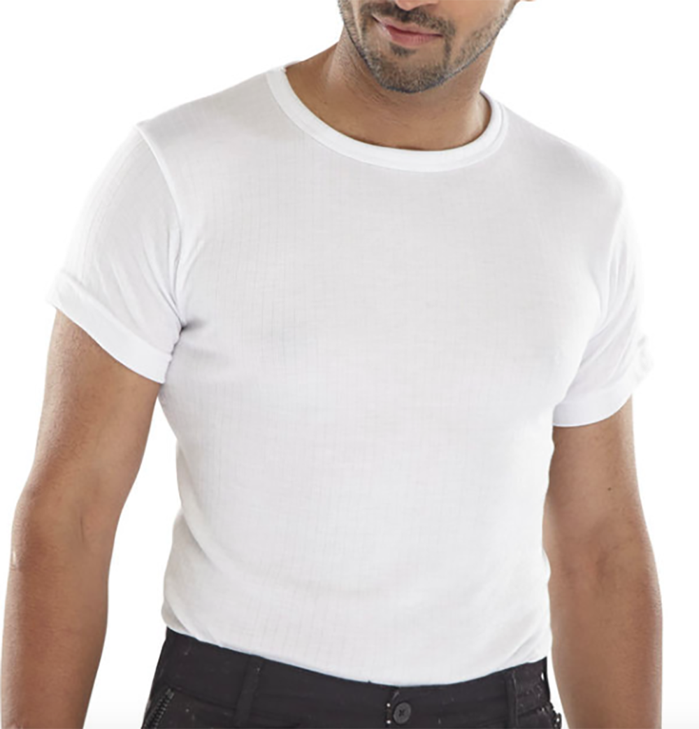 Thermal Vest- White and Blue Polyester and Viscose Short Sleeved