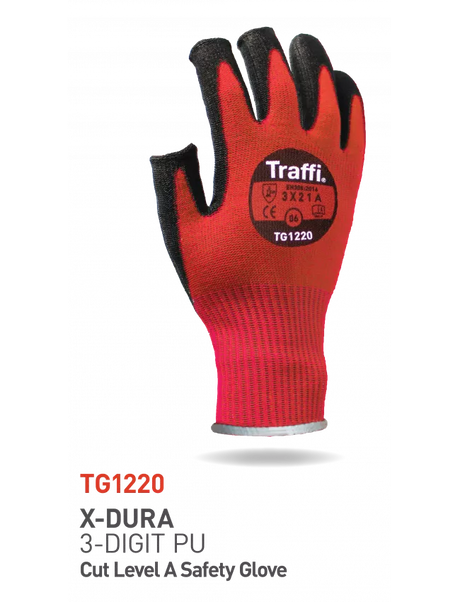 Traffi TG1220 Semi Fingerless Gloves Cut Level A X-Dura PU Work Gloves