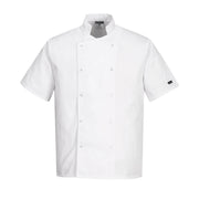 White Short Sleeve Chefs Jacket With Ring Studs
