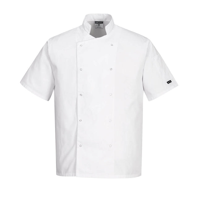 White Short Sleeve Chefs Jacket With Ring Studs