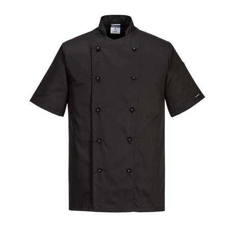 Black Short Sleeve Chefs Jacket With Detachable Buttons