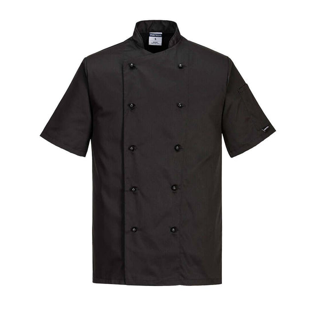 Black Short Sleeve Chefs Jacket With Detachable Buttons