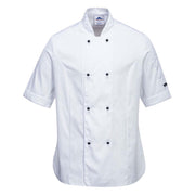 Women's White Short Sleeve Chefs Jacket