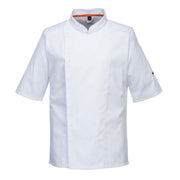Breathable Mesh Air White Short Sleeve PolyCotton Slim Fit Chefs Jacket