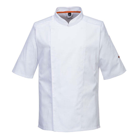 Breathable Mesh Air White Short Sleeve PolyCotton Slim Fit Chefs Jacket