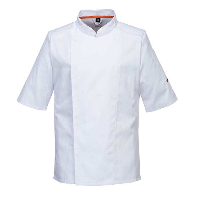 Breathable Mesh Air White Short Sleeve PolyCotton Slim Fit Chefs Jacket