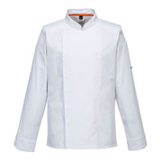 Breathable Mesh Air White Long Sleeve PolyCotton Slim Fit Chefs Jacket