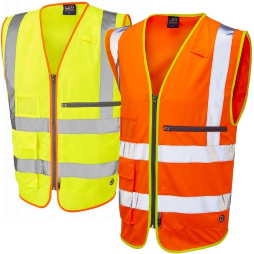 Leo Workwear Zipped Hi Viz Waistcoat with Tablet Pocket