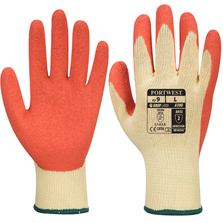 Portwest A100 Grip Latex Gloves Rough Palm Coated Work Gloves