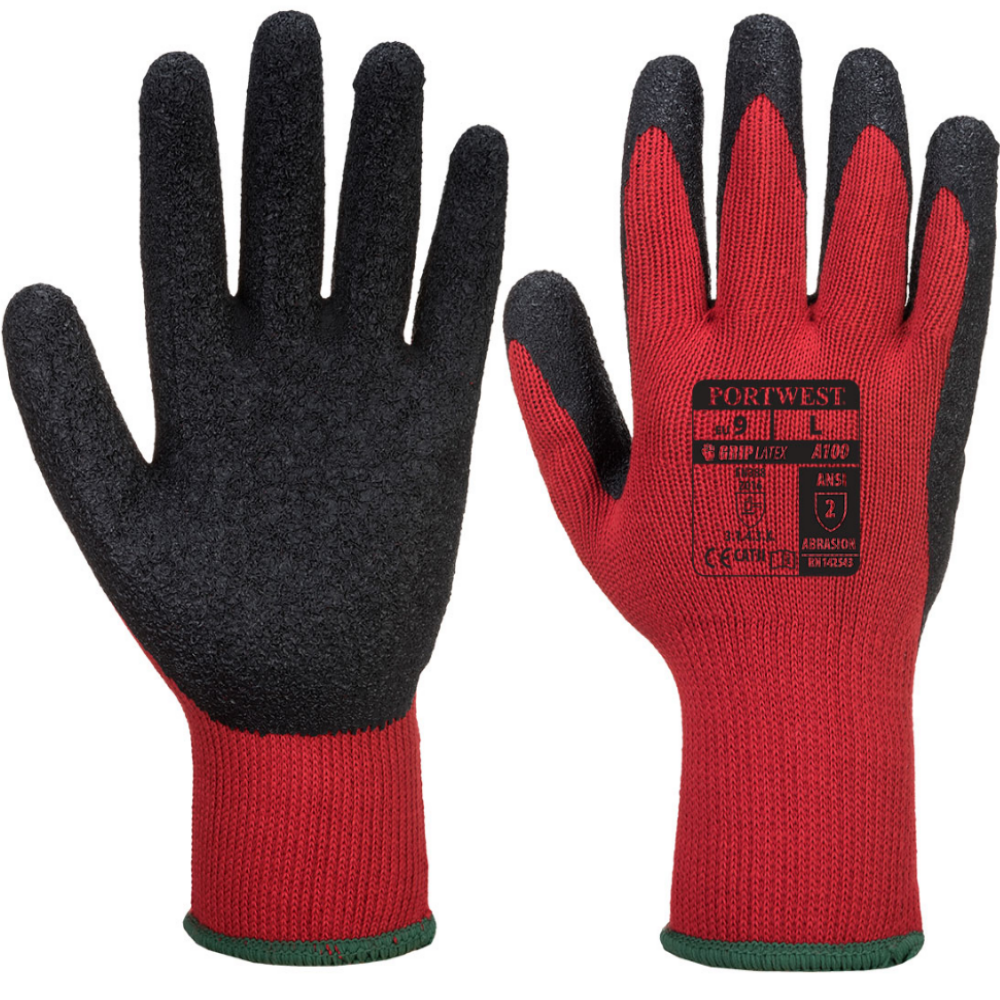 Portwest A100 Grip Latex Gloves Rough Palm Coated Work Gloves
