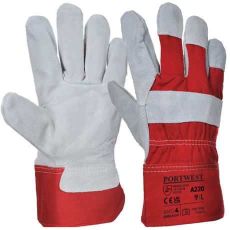 Portwest A220 Premium Chrome Rigger Gloves Red Split Leather