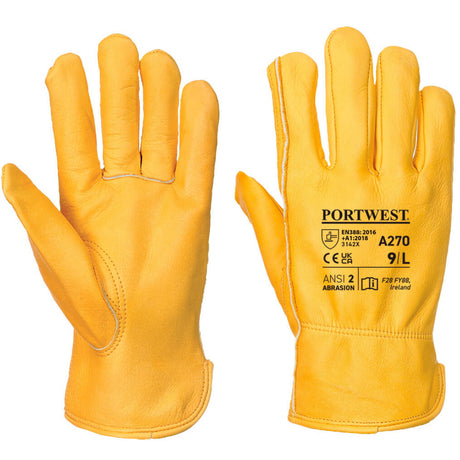 Portwest A270 Leather Driver Gloves Full Grain Cow Leather Work Gloves
