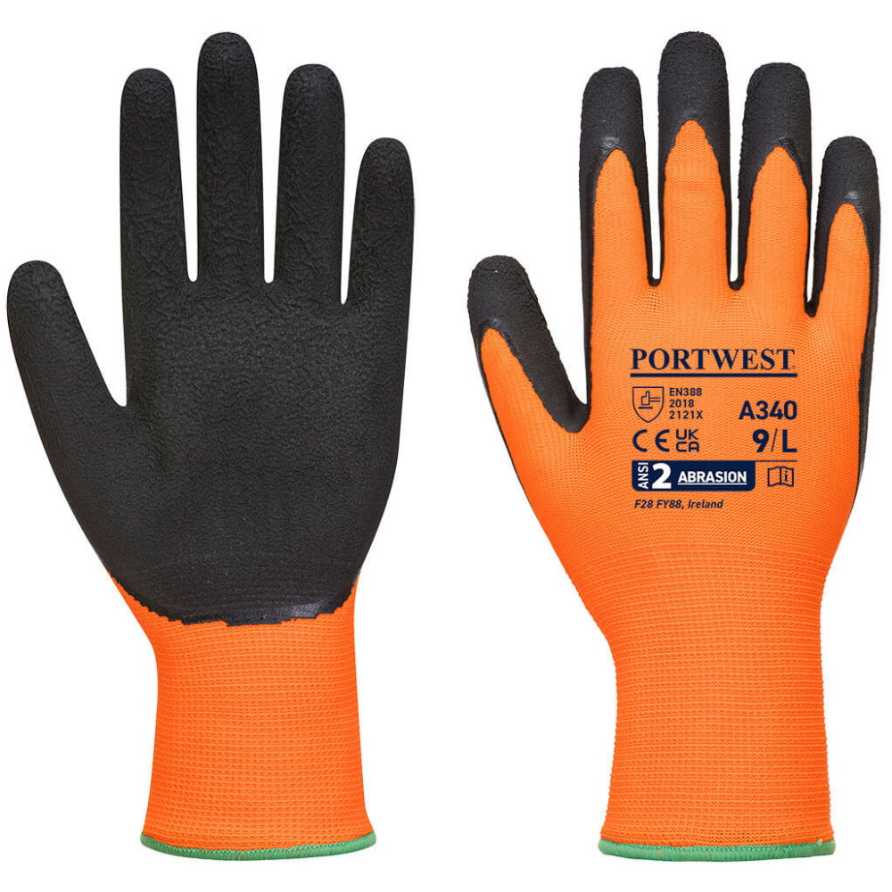 Portwest A340 Grip 13 Latex Foam Hi-Vis Gloves Orange Work Gloves