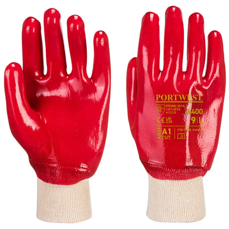 Portwest A400 PVC Coated Work Gloves Knit Wrist Red Industrial Gloves