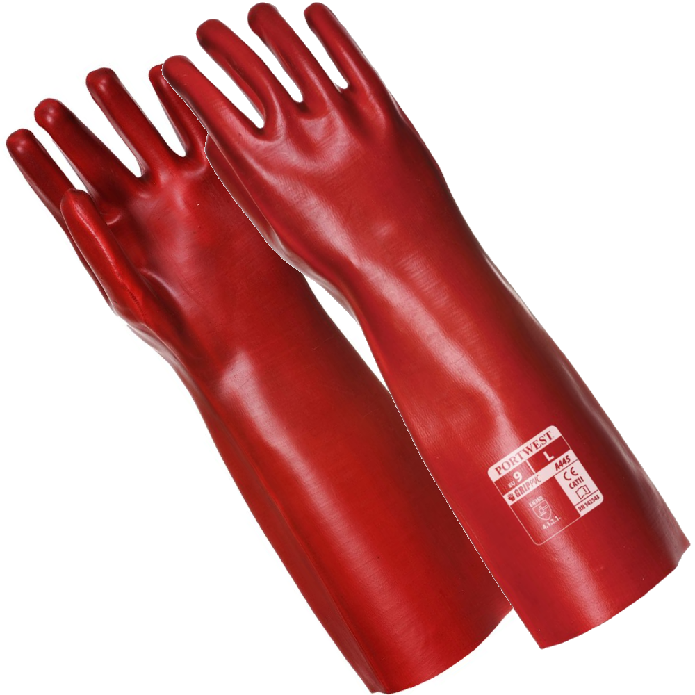 Portwest A445 PVC Gauntlet 45cm Red Abrasion Resistant Work Gloves