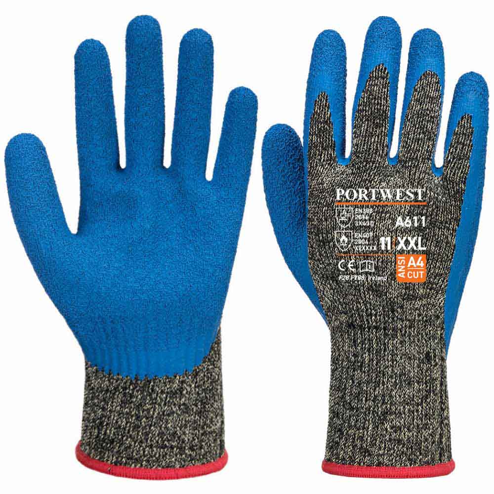 Portwest A611 Aramid Cut Resistant Gloves Level D Latex Palm