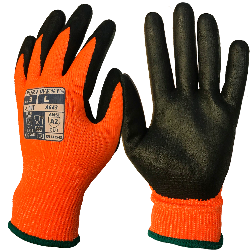 Portwest A643 Cut B Resistant Gloves Nitrile Amber Work Gloves