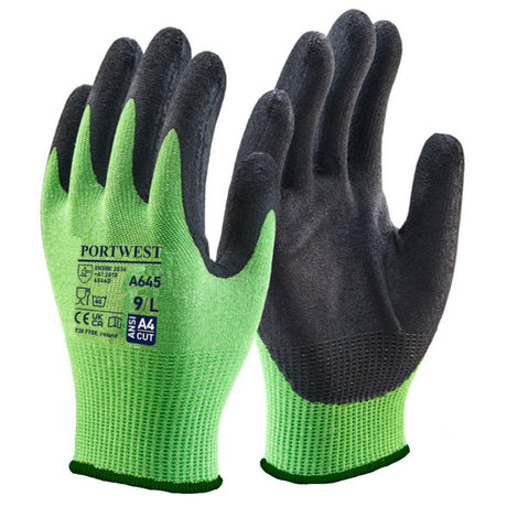 Portwest A645 Cut Level D Resistant Gloves Green Nitrile Foam Safety Work Gloves