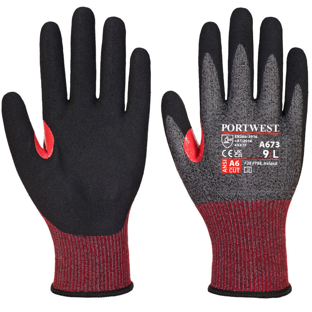 Portwest Cut F Nitrile Foam Gloves A673 ANSI A6 Touchscreen Work Gloves
