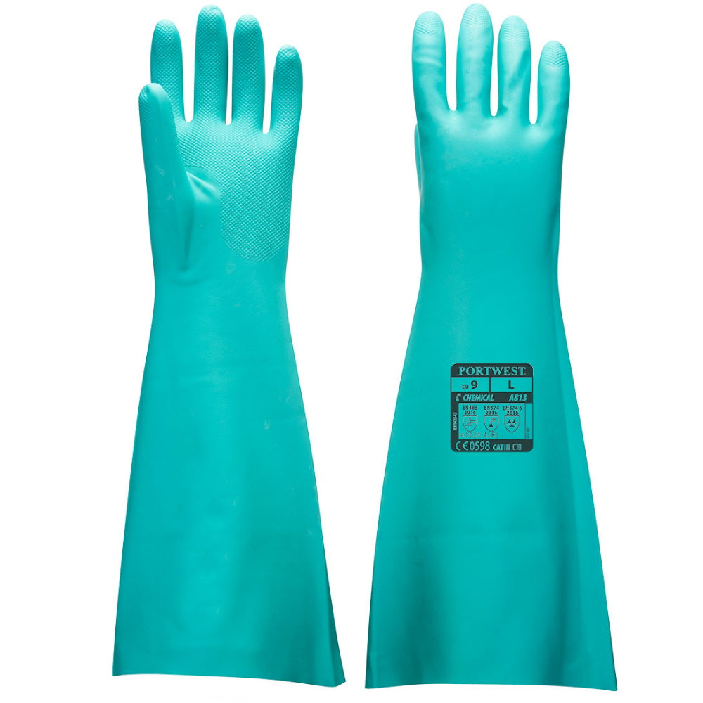 Portwest A813 Extended Length Green Nitrile Chemical Gauntlet 48cm