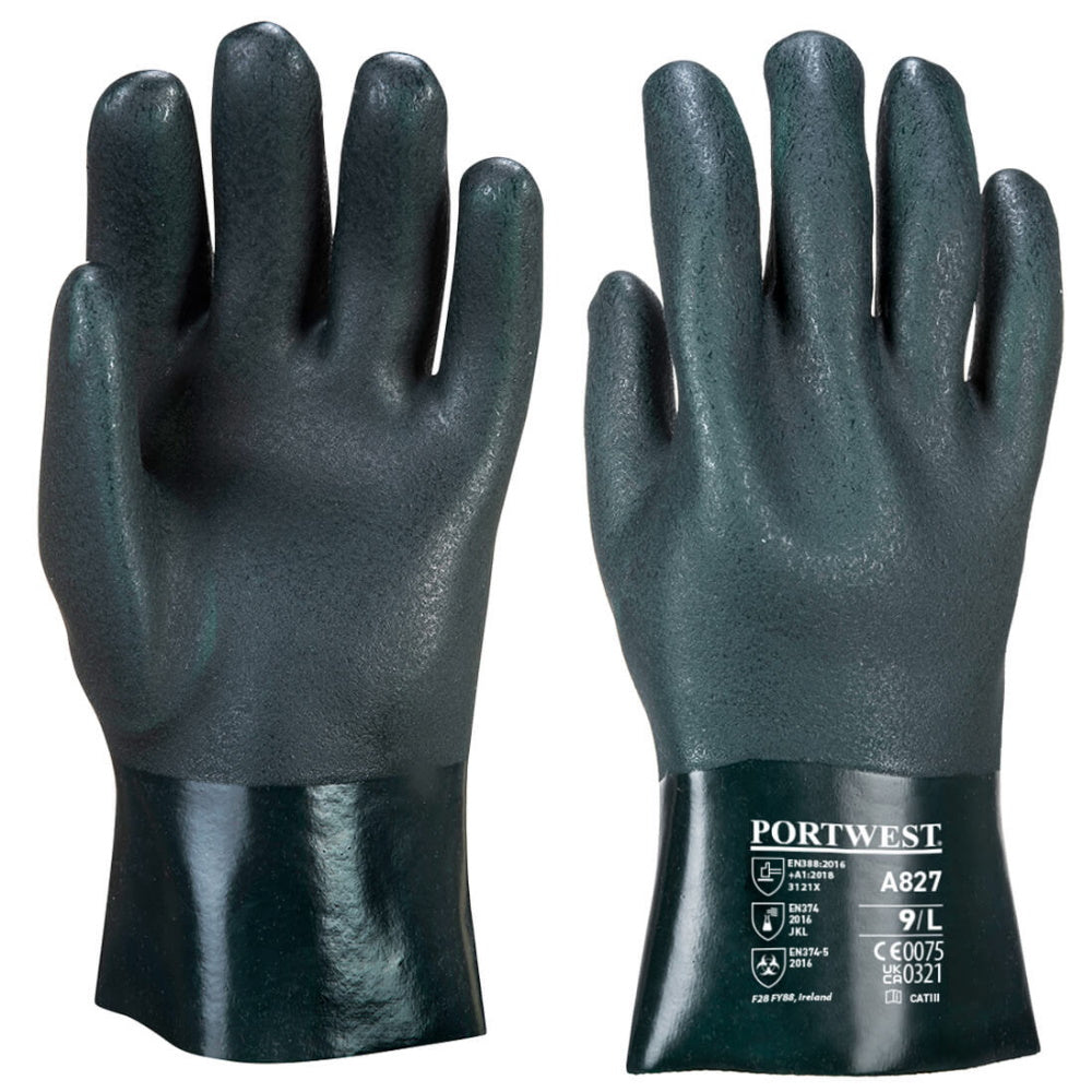 Portwest A827 Chemical Resistant Gloves PVC Double Dipped Gauntlet