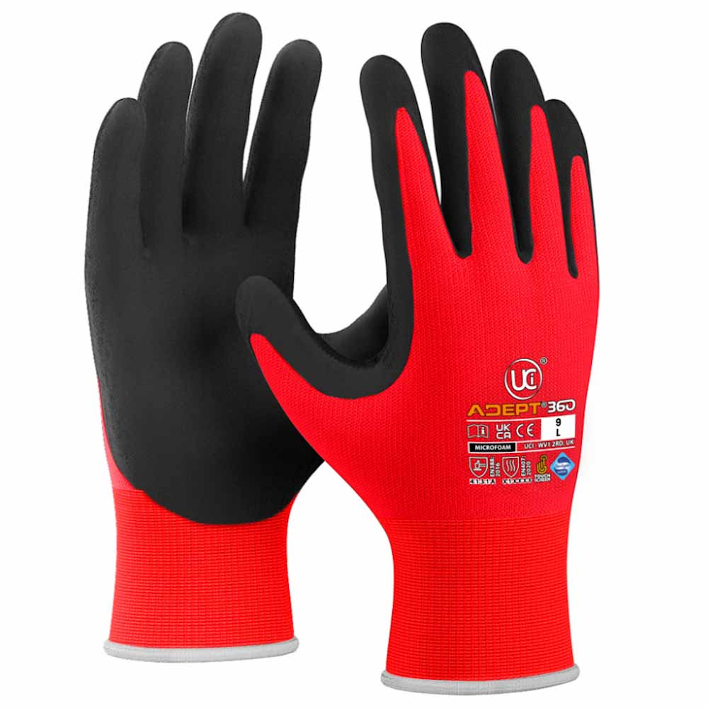 Ultimate UCI Adept Red Nitrile Palm Coated Touchscreen Work Gloves