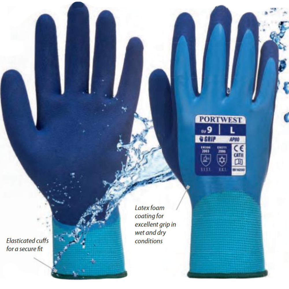 Portwest AP80 Liquid Pro Waterproof Gloves Latex Foam Grip