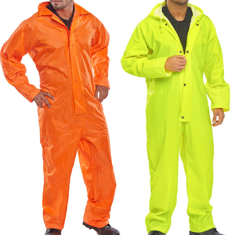 Beeswift B-dri Nylon Rain Coverall Orange Waterproof Hooded Workwear