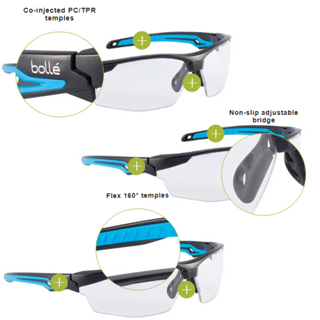 Bolle TRYON Safety Glasses Blue Flash Lens Wraparound Protection