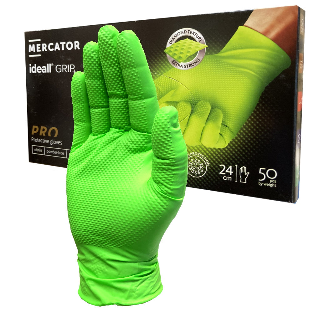 Mercator Medical Green Ideall Grip Nitrile Gloves Diamond Texture Disposable