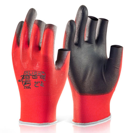 Beeswift EC10N PU Coated 3 Fingerless Gloves Red High Dexterity Work Gloves