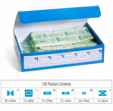 Click Medical Detectable Plasters 100 Assorted Blue Waterproof Food Industry