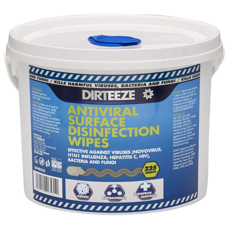 Dirteeze Anti Viral Sanitising Surface Wipes Bucket x 225
