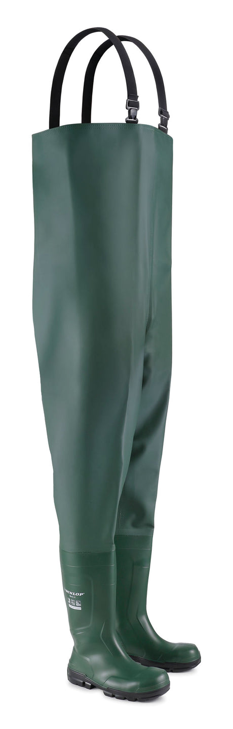 Dunlop Work-it Full Safety Chest Waders Green Waterproof Steel Toe
