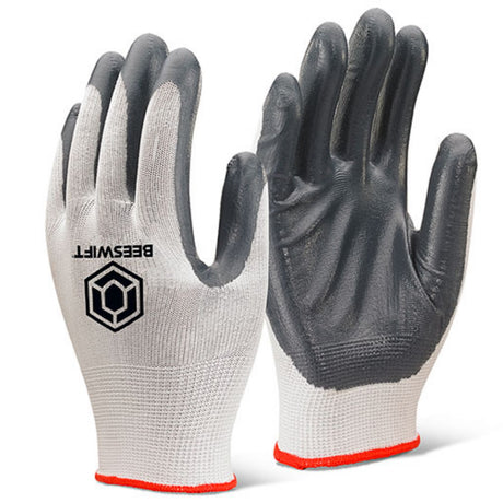 Beeswift EC7N Nitrile Palm Coated Polyester Work Gloves Grey