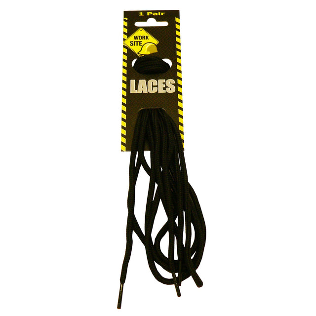 Black shoelaces with packaging labeled 'Work Site' on a white background