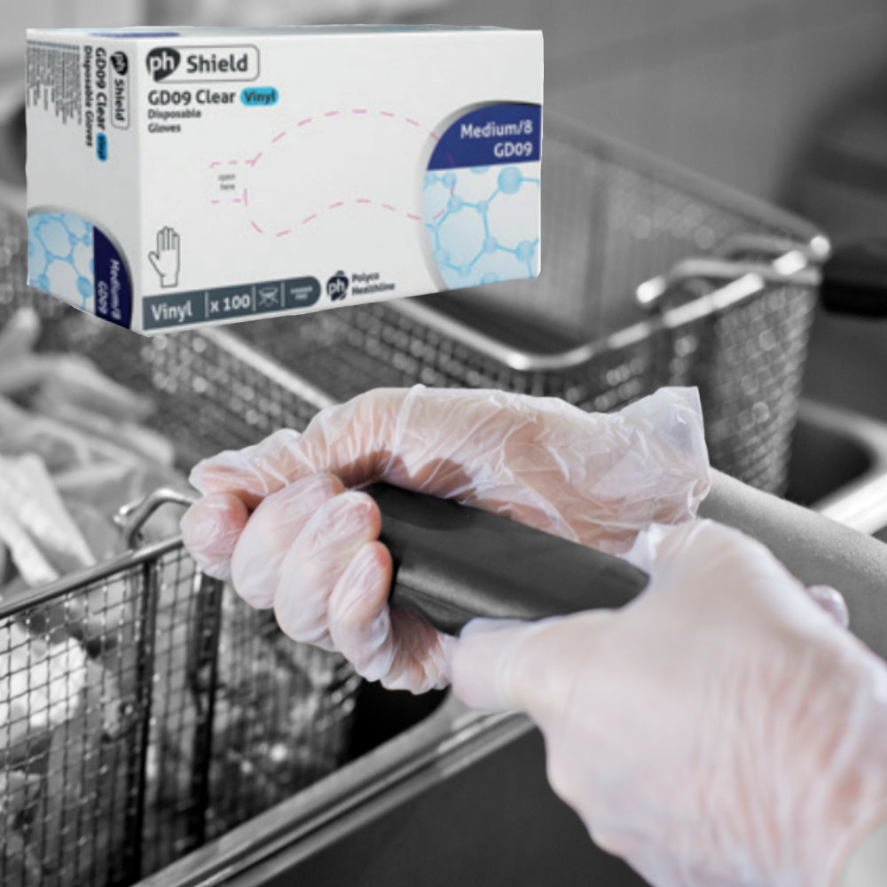 Polyco Shield Clear Vinyl Powder Free Disposable Gloves Food Safe